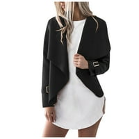 Ženski jednobojni kaput dugih rukava s reverima, kardigan od tvida nepravilnog oblika, crna jakna od 2 inča, Ženski jeftini kaput