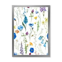 DesignArt 'plavi divlji cvjetovi s lišćem I' tradicionalni uokvireni umjetnički tisak