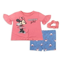 Minnie Mouse Baby Girls & Toddler Girls Majice za kravate-front ruffle ruffle i biciklističke kratke hlače, set odjeće