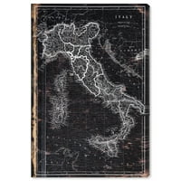 Wynwood Studio Maps and Flags Wall Art Canvas Otisci 'Karta Italije 1873' Karte europskih zemalja - crne, bijele