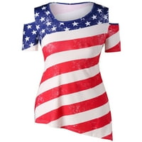 Ženske majice kratkih rukava Na pruge s printom američke zastave, puloveri s ramena s neravnim rubom, vrhovi za zabavu 4. srpnja