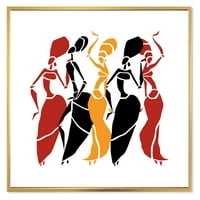 Dizajn „prekrasni crveni crni i žuti plesači Afro američke siluete moderne uokvirene platnene platnene zidne umjetničke tiska