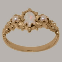 9K ženski prsten od ružičastog zlata britanske proizvodnje s prirodnim opalom i kultiviranim biserima - opcije veličine-veličina