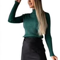 Ženski džemperi u donjem rublju, Ležerne udobne pletene košulje Na pruge s visokim vratom i dugim rukavima, modna majica s kopčanjem