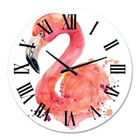 Designart 'Portret ružičaste Flamingo I' Zidni sat seoske kuće