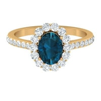 Londonski plavi topaz i Moissanite klasični ženski prsten, 14k žuto zlato, 7,50 USD