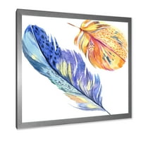 Designart 'Šareno plavo i zlatno ptičje pero od krila' Boemijski i eklektični uokvireni umjetnički tisak
