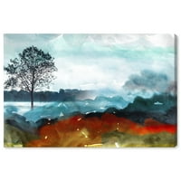 Wynwood Studio priroda i pejzažni zidni umjetnički platno tisak 'Pejzažno jutarnje drvo' Šumski pejzaži - Plava, crvena