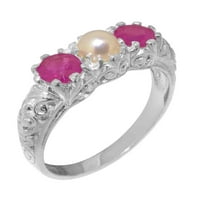 Ženski jubilarni prsten od srebra izrađen u Velikoj Britaniji s kultiviranim biserima i rubinom - opcije veličine-Veličina 10
