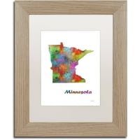 Zaštitni znak likovna umjetnost Minnesota State Map-1 Canvas Art by Marlene Watson, White Matte, okvir breze