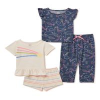 Wonder Nation Toddler Girls Print Pijama set, 4-komad, veličine 2T-5T