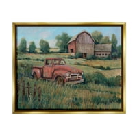 Slika mirno poljoprivredno zemljište, kamion, staja s prizorom od metalnog zlata, uokvirenim plutajućim platnom, zidnim printom,