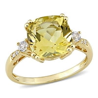 Miabella Women's 4-Carat T.G.W. Citrin izrezan jastukom stvoren bijeli safirski dijamantni naglasak 10kt žuti zlatni koktel prsten