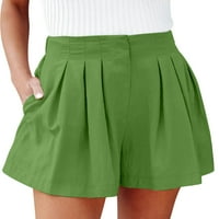 Ženske ljetne kratke hlače nabrane mini hlače jednobojne kratke pripijene hlače Ležerne kupaće gaće zelene na plaži
