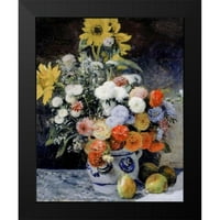 Renoir, Pierre-Auguste Black uokvirena suvremena muzejska umjetnička gravura pod nazivom miješano Cvijeće u glinenom loncu
