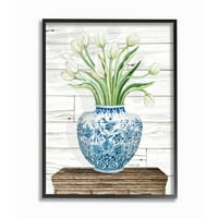 Stupell Industries Svježi bijeli tulipani na plavoj cvjetnoj vazi dizajn uokvireni zidni umjetnički dizajn Cindy Jacobs, 16 20