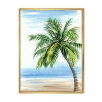 DesignArt 'Palm Tree na plaži' nautički i obalni uokvireni platno zidni umjetnički tisak