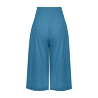 Ženske pamučne lanene hlače, elastični Kapri visokog struka, jednobojne široke ošišane hlače, ljetne hlače za plažu s džepovima