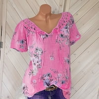 Ženska majica s izrezom u obliku slova u, ljetni vrhovi s cvjetnim printom, Ležerne modne elegantne elegantne bluze s kratkim rukavima,