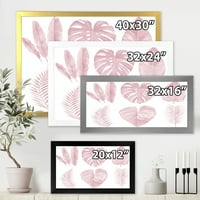 DesignArt 'tropska ružičasta akvarel lišća na bijeloj I' shabby chic uokvireni umjetnički tisak