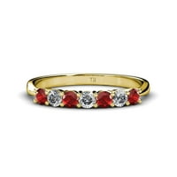 Zaručnički prsten s crvenim granatom i dijamantom od 92 do 91, 0,5 karatni kamen od 14 karatnog žutog zlata.Veličina 4,5