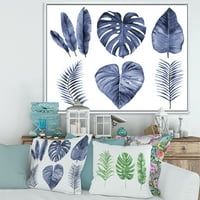 DesignArt 'Plavi akvarelni tropski listovi I' Farmhouse uokvirena platna zidna umjetnička tiska