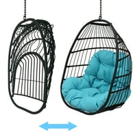 Abble Outdoor Wicker viseća košarica s ljuljačkom stolica s jastukom i stalkom - Black & Aqua