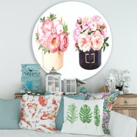 DesignArt 'Peonies and Rose With Flower Box' Farmhouse Circle Metal Wall Art - Disk od 29