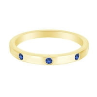 Prsten od plavog safira okruglog oblika u žutom zlatu od 14 karata preko poliranog srebra-5,5