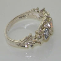 Ženski prsten od bijelog zlata od 10 karata s prirodnim opalom i tanzanitom britanske proizvodnje-opcije veličine-dostupne veličine