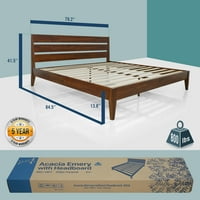 Acacia Emery drveni okvir s uzglavljem-Uključen uzglavlje-krevet platforme od čvrstog drveta s ergonomskim dizajnom za podršku protiv