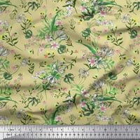 Tkanina od zelenog pamučnog dresa s cvjetnim printom u obliku lišća, bobica i klematisa iz