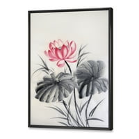 Dizajnerska umjetnost dva jednobojna lista s lotosovim cvijetom tradicionalni uokvireni zidni otisak na platnu