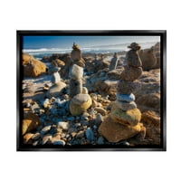 Naslagani šljunak obalne stijene obalne fotografije jet crni uokvireni umjetnički print zid umjetnosti