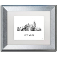 Zaštitni znak likovne umjetnosti 'New York New York Skyline WB-BW' Canvas Art by Marlene Watson, White Matte, Silver Frame