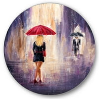 DesignArt 'Djevojka s kišobranom koja hoda u kiši II' French Country Circle Metal Art - Disk od 23 godine