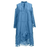 Ženske haljine mini ležerna ljetna haljina s izrezom u obliku slova U I printom dugih rukava u plavoj boji 3 inča