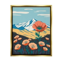 Stupell Industries Poppy Blooms Mountain krajolik Botanički i cvjetni slikar zlatni plutasti uokvireni umjetnički print zidna umjetnost