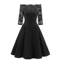 Ženske Plus size rasprodaja $ ženske nove Vintage čipkaste prošarane haljine s ramena za retro koktel zabavu, Crna ljuljačka haljina