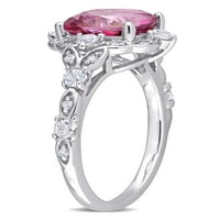Carat T.G.W. Ružičasti topaz, bijeli safir i dijamantni naglasak 10kt bijelog zlata vintage prsten