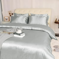 Saten Silk Comforter duvet poklopca jastuka za posteljinu set sivi kralj