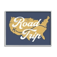 Stupell Industries Road Trip Vintage Text Putnička karta Karta Framed Wall Art, 24, Dizajn Lil 'Rue