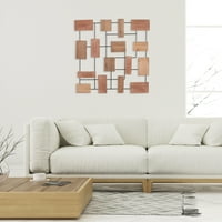 Geometrijski zidni dekor od drvenih blokova i metala