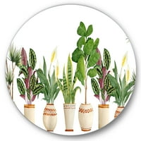 DesignArt 'Trio kućnih biljaka Sanseviera zmijske biljke na bijeloj' Farmhouse Circle Metal Wall Art - Disk od 36