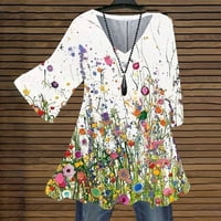 Majice za žene, široke majice, Ležerne majice s cvjetnim printom, jesenski vrhovi s izrezom veličine plus u obliku slova A.