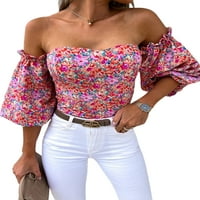 Ženska modna ljetna majica, seksi vrhovi s cvjetnim printom, ležerna majica s ramena