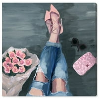 Wynwood Studio Fashion and Glam Wall Art Canvas Otisci čekaju te cipele - ružičasta, siva