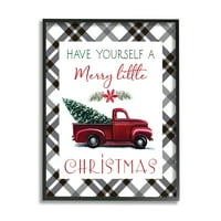 Stupell Desirts Merry Mali božićna tradicionalna fraza Crveno stablo kamiona, 30, dizajn Elizabeth Tyndall
