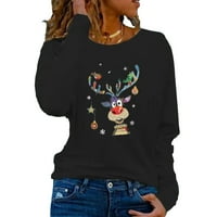 Ženske božićne majice s grafičkim printom u stilu A. H. modne bluze s okruglim vratom s dugim rukavima s grafičkim uzorkom majice