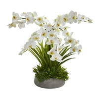 24in. Falaenopsis Orhideja i Agave Umjetni aranžman u sivoj vazi